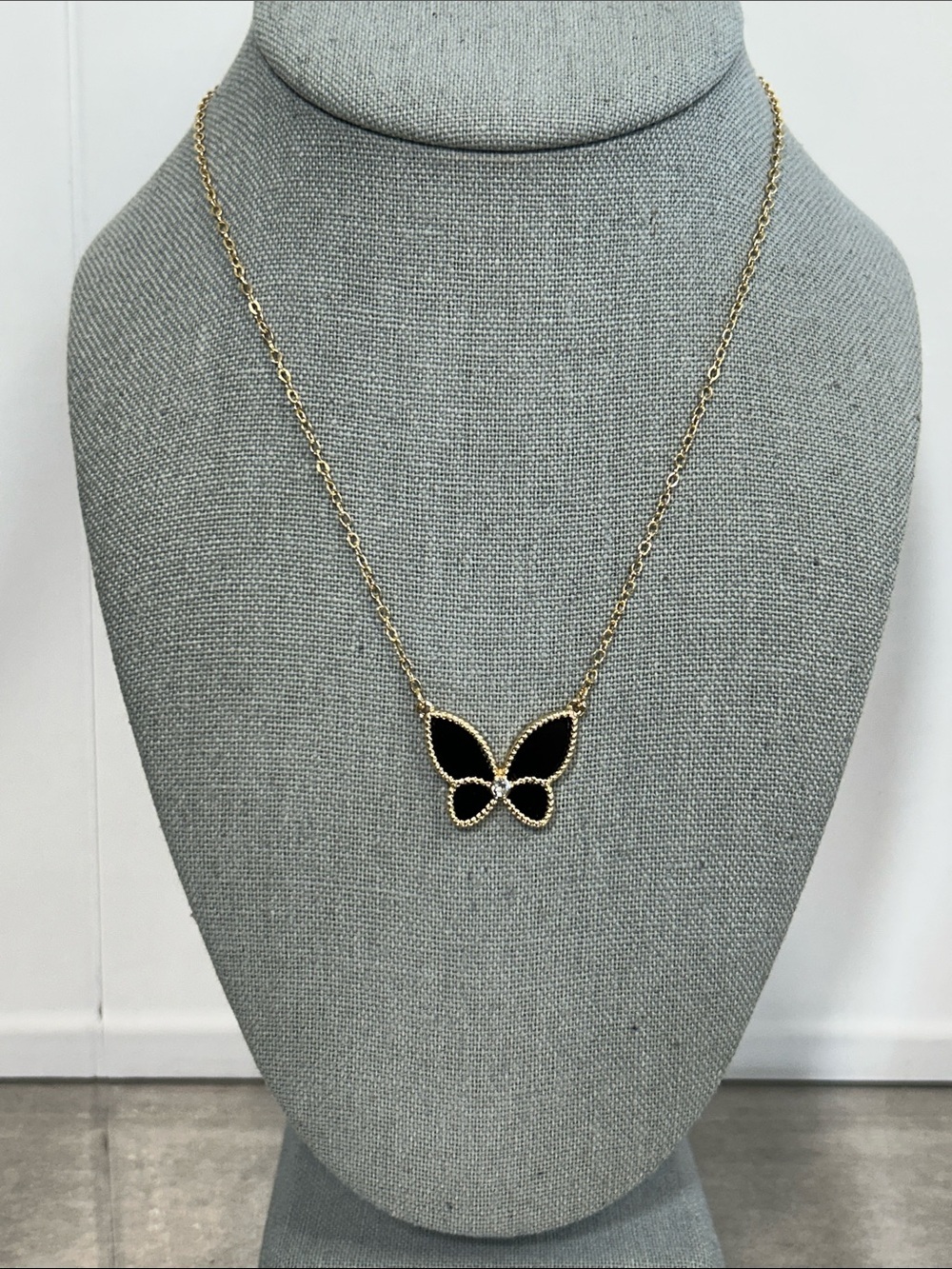 Park Lane Gold Butterfly Necklace with Black Enamel
